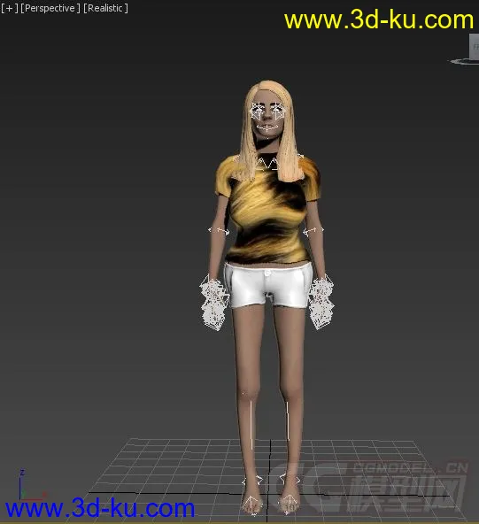 精密骨骼绑定的豹纹短袖女孩,max通用格式,可导入Unity3d模型的图片3