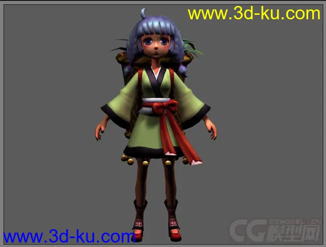 Q版超级可爱的古装女孩,—CG角色模型下载（有贴图有绑定有动画））的图片2