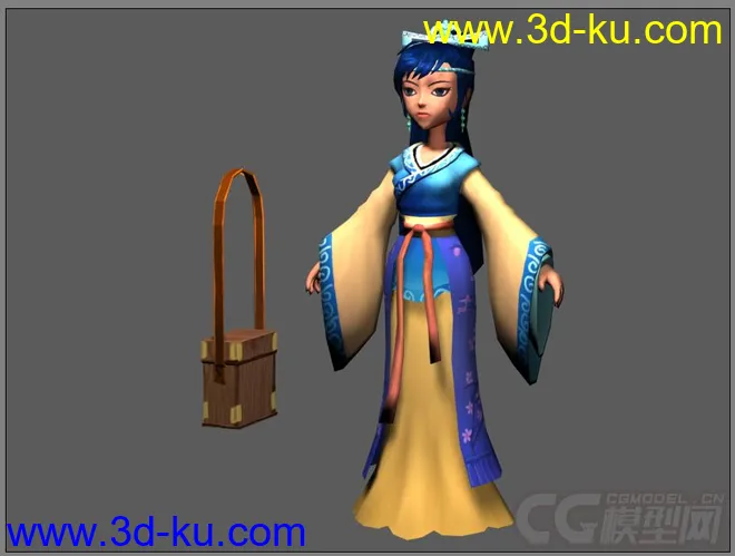 Q版古装漂亮女子游戏人物道具角色模型—3d模型下载（有贴图带绑定有动画）的图片1