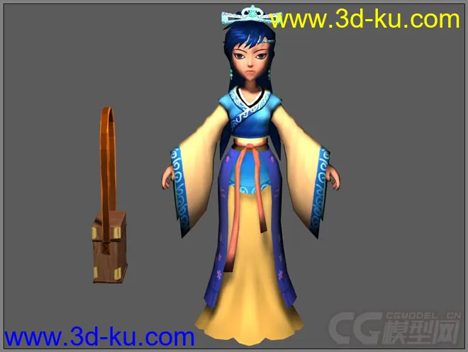 Q版古装漂亮女子游戏人物道具角色模型—3d模型下载（有贴图带绑定有动画）的图片3