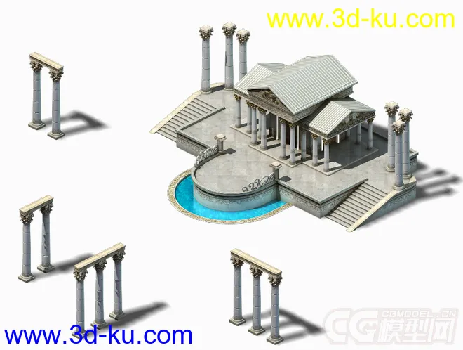 西式古典希腊风格的神殿场景模型免费下载的图片1