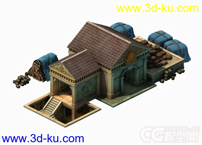 西式古罗马风格的建筑场景模型下载，有材质贴图的图片1
