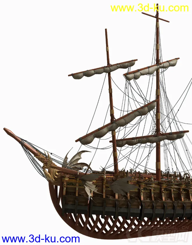 半截古代战船模型下载的图片1