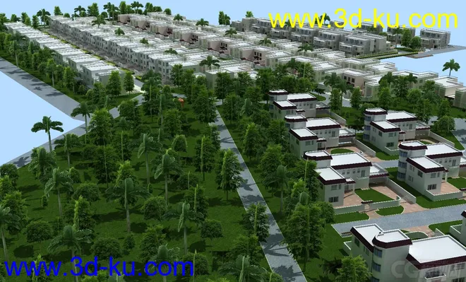 虚拟现实完整小区 地形绿化 小品设施齐全模型的图片3