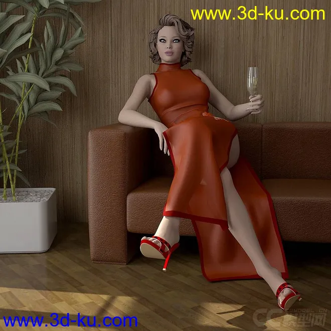 一个端着红酒杯的性感美女模型的图片1