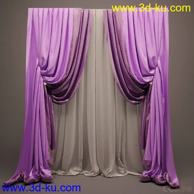 紫色淡雅的窗帘模型的图片1