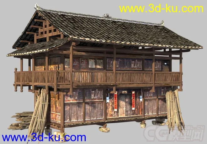 西南民居木楼建筑模型的图片1
