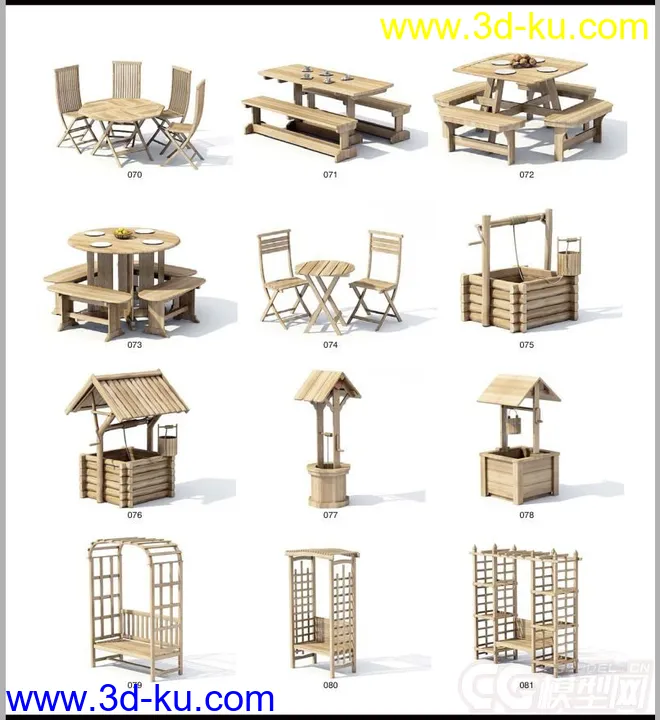水井，烤箱，烧烤，摇椅躺椅，咖啡桌子，小品，阳伞，草地灯壁灯路灯，小木桥模型的图片6
