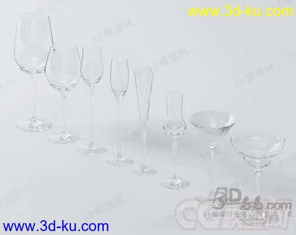 玻璃杯，杯子，各种杯子，红酒杯子，香槟杯子，模型的图片1