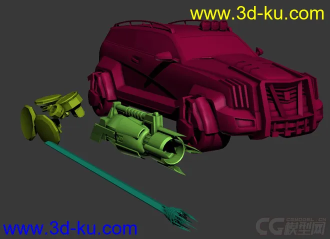 精细的3D打印模型，变形金刚，机器人，汽车人，车辆，武器 火箭筒，含STL源文件的图片9