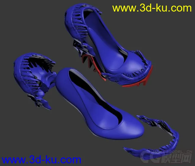 精细的3D打印模型，鞋子，霸王龙高跟鞋，打印出来组装，内含STL源文件，可用于3D打印的图片7