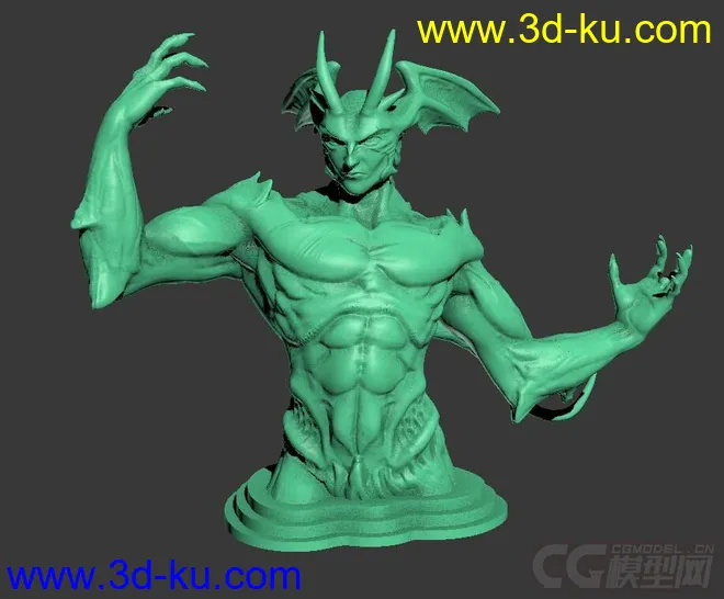 精细的3D打印模型，魔鬼，半身像怪兽，装饰品，内含STL源文件，可用于3D打印的图片4
