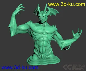 精细的3D打印模型，魔鬼，半身像怪兽，装饰品，内含STL源文件，可用于3D打印的图片