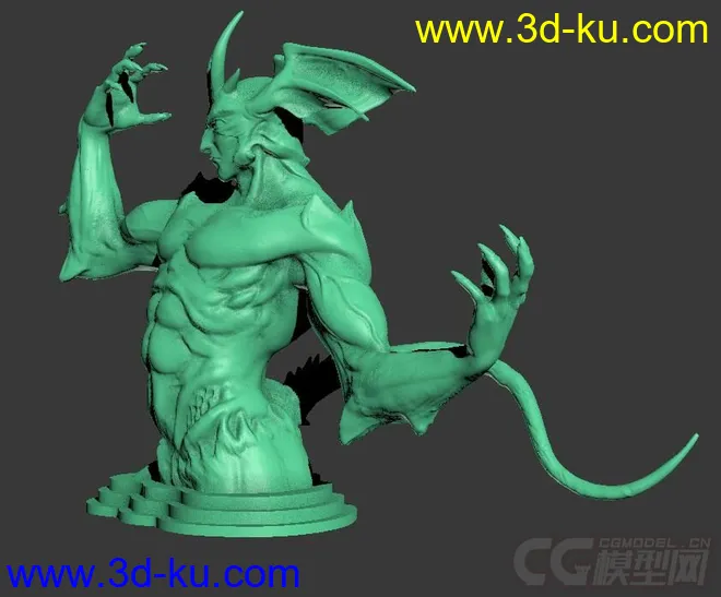 精细的3D打印模型，魔鬼，半身像怪兽，装饰品，内含STL源文件，可用于3D打印的图片6