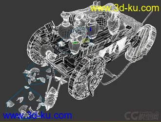 3D打印模型破损的战争场景，古代木头战车，古战争车，坛子,破碎的罐子，装备过的木车轮胎。的图片