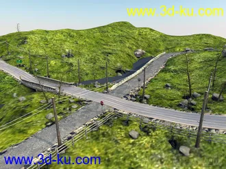 3D打印模型现代公路—乡间公路 十字路口 隧道公路 盘山公路 交叉马路 山路 道路 隧道 电杆路标的图片