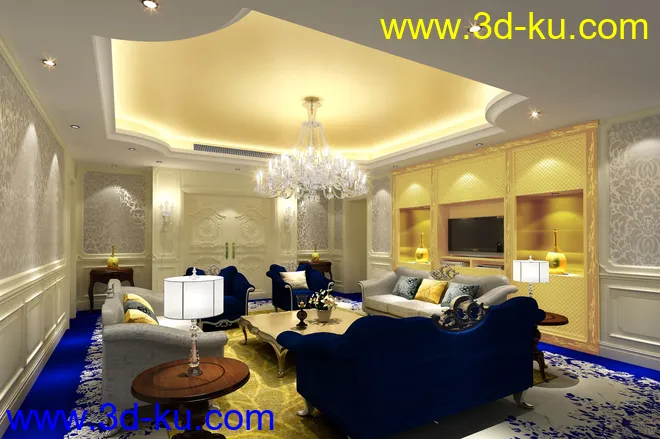 家装客厅3D模型，有材质灯光的图片1