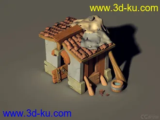 3D打印模型3转2Q版游戏瓦房的图片