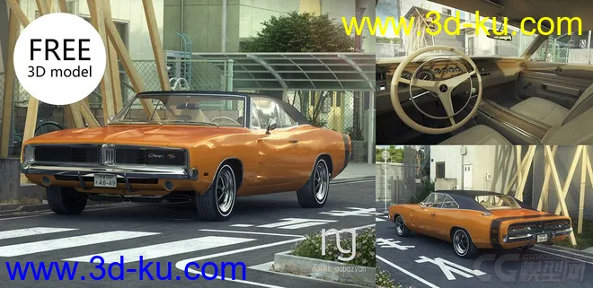 1968年道奇 charger 汽车模型，max和obj格式的图片1