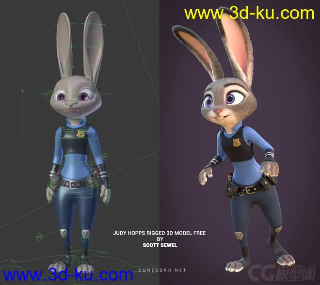 疯狂动物城 兔子警官朱迪Judy Hopps模型下载 带材质绑定的图片1