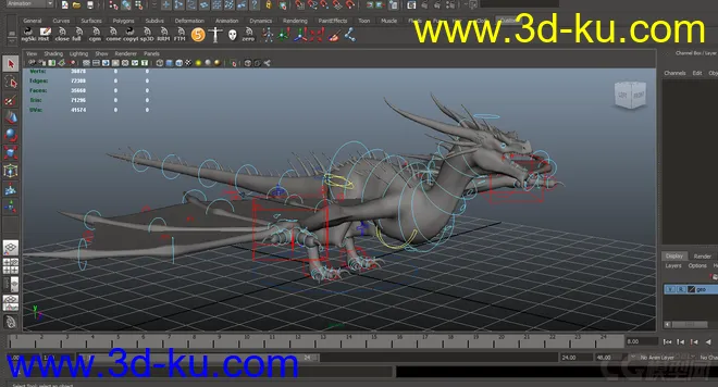 ；是等龙   西方龙  写实类 Dragon   影视级绑定，材质已调节可直接用；模型的图片2