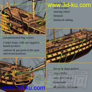 高精细节3D船模"胜利"号 海军舰艇模型的图片5