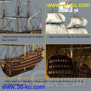 高精细节3D船模"胜利"号 海军舰艇模型的图片6