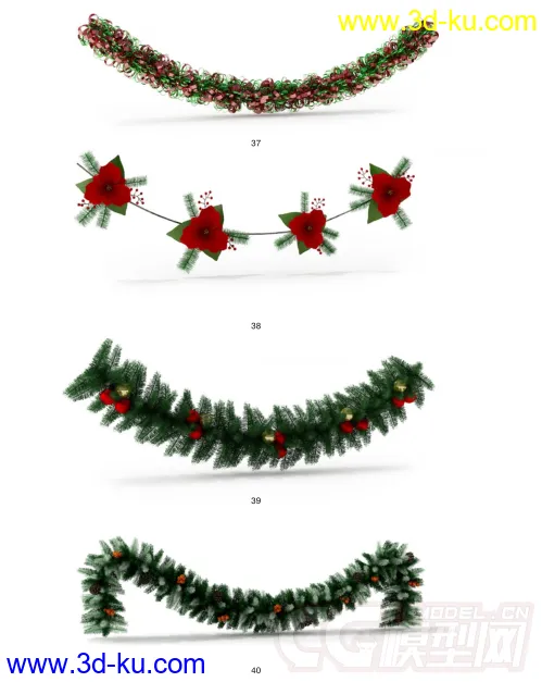 圣诞树-蜡烛-花环-袜子-烛台-花模型的图片2