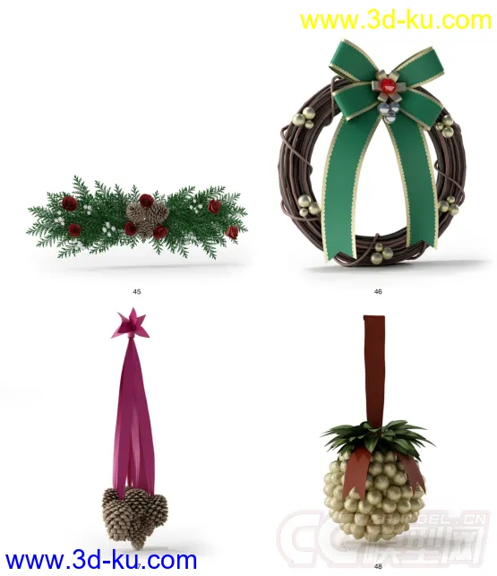 圣诞树-蜡烛-花环-袜子-烛台-花模型的图片4