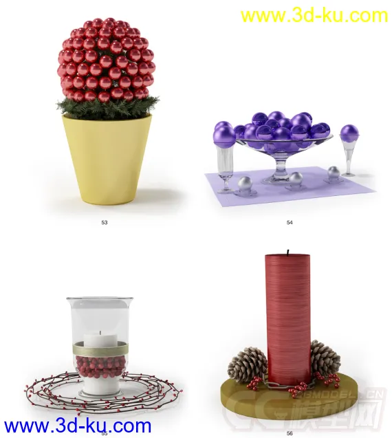 圣诞树-蜡烛-花环-袜子-烛台-花模型的图片6