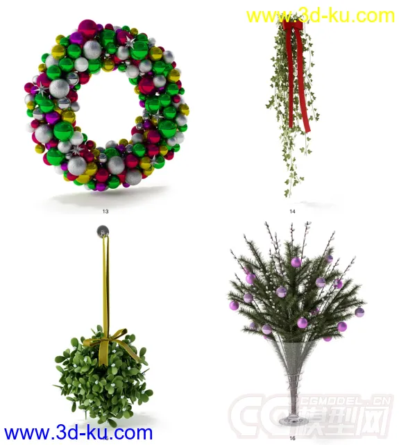 圣诞树-蜡烛-花环-袜子-烛台-花模型的图片10