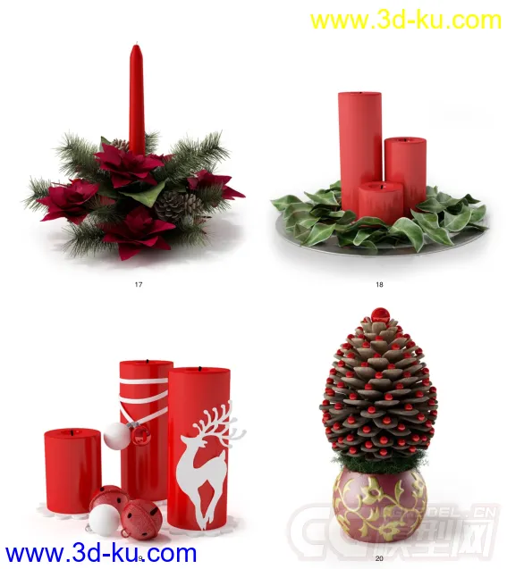 圣诞树-蜡烛-花环-袜子-烛台-花模型的图片11