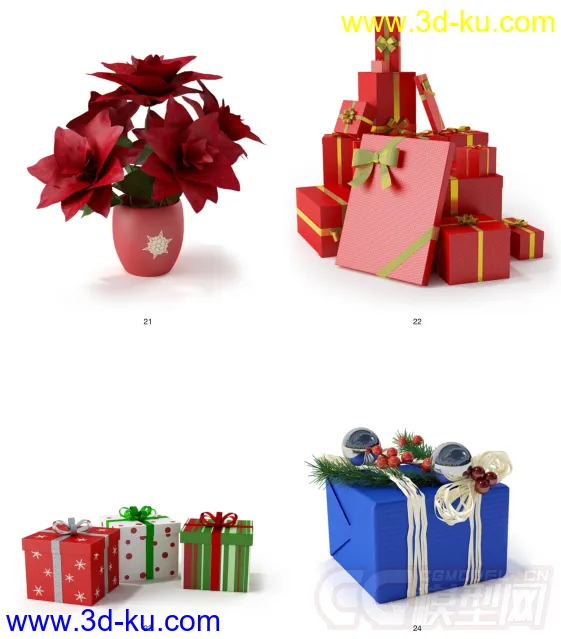圣诞树-蜡烛-花环-袜子-烛台-花模型的图片12