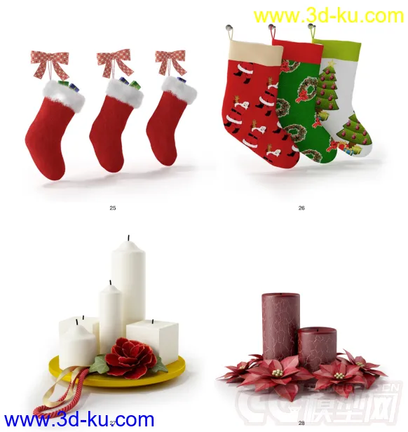 圣诞树-蜡烛-花环-袜子-烛台-花模型的图片13
