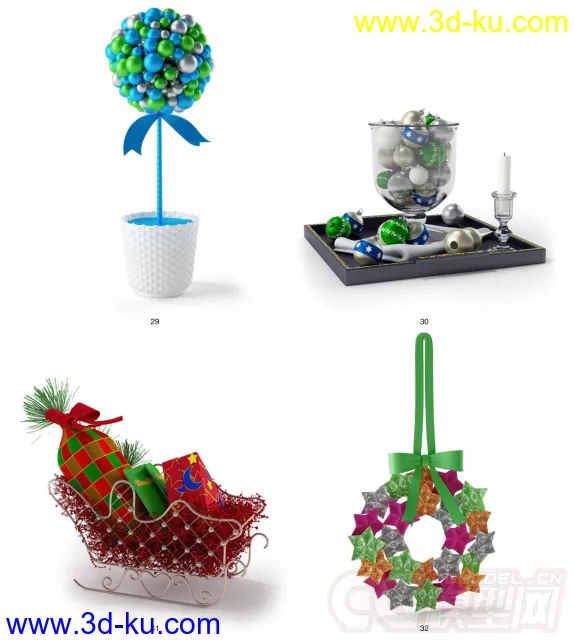 圣诞树-蜡烛-花环-袜子-烛台-花模型的图片14