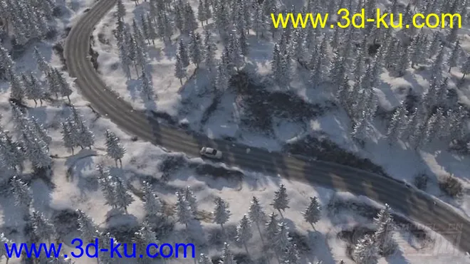 c4d场景 冬季雪山森林公路模型的图片2