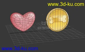 3D打印模型金币和红心，的图片