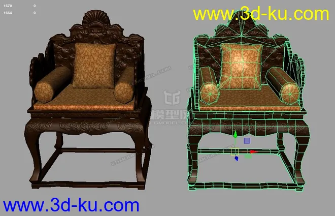 次时代中式实木椅子模型的图片1