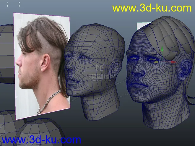 人头模型加创作过程人头布线的图片2