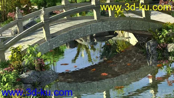 小桥流水植物景观水塘意境小景水系水流模型的图片2