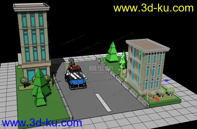 卡通街道  lowpoly 街道  C4D模型的图片2