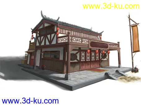 东方古代酒馆一个模型的图片1