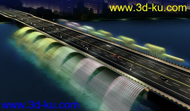 大桥 桥 立交桥  场景 模型下载 max  彩色 喷泉的图片2