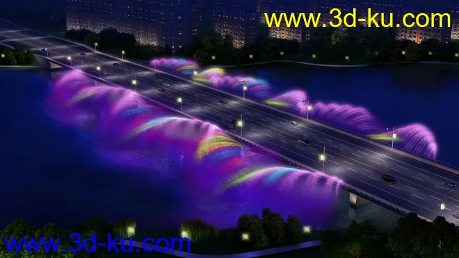大桥 桥 立交桥  场景 模型下载 max  彩色 喷泉的图片3
