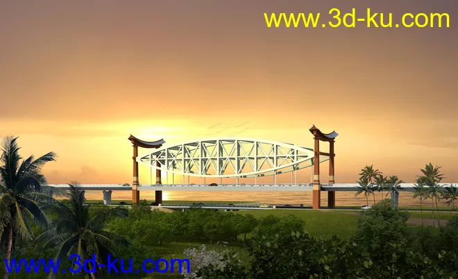 大桥 桥 场景 模型下载  max 斜拉桥 拱桥的图片2