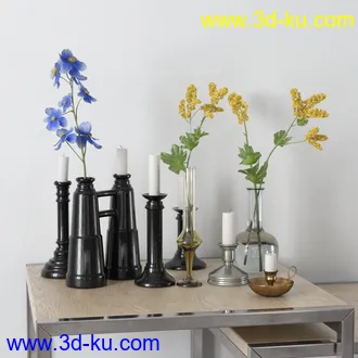 花瓶,室内植物,花,草,油灯,蜡烛,酒,相册,书本,皮包,提灯,模型,室内物品模型合集的图片2