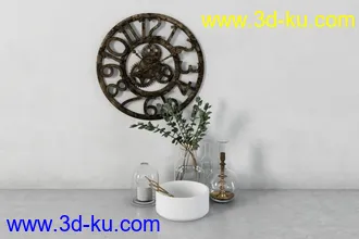 挂钟,盆栽,室内植物,蜡烛,画,书,艺术品,台灯,相册,花盆,木箱,瓶罐,玻璃罩,室内模型合集