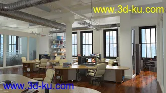办公室模型,3角办公桌模型,木地板,办公物品,3D模型的图片
